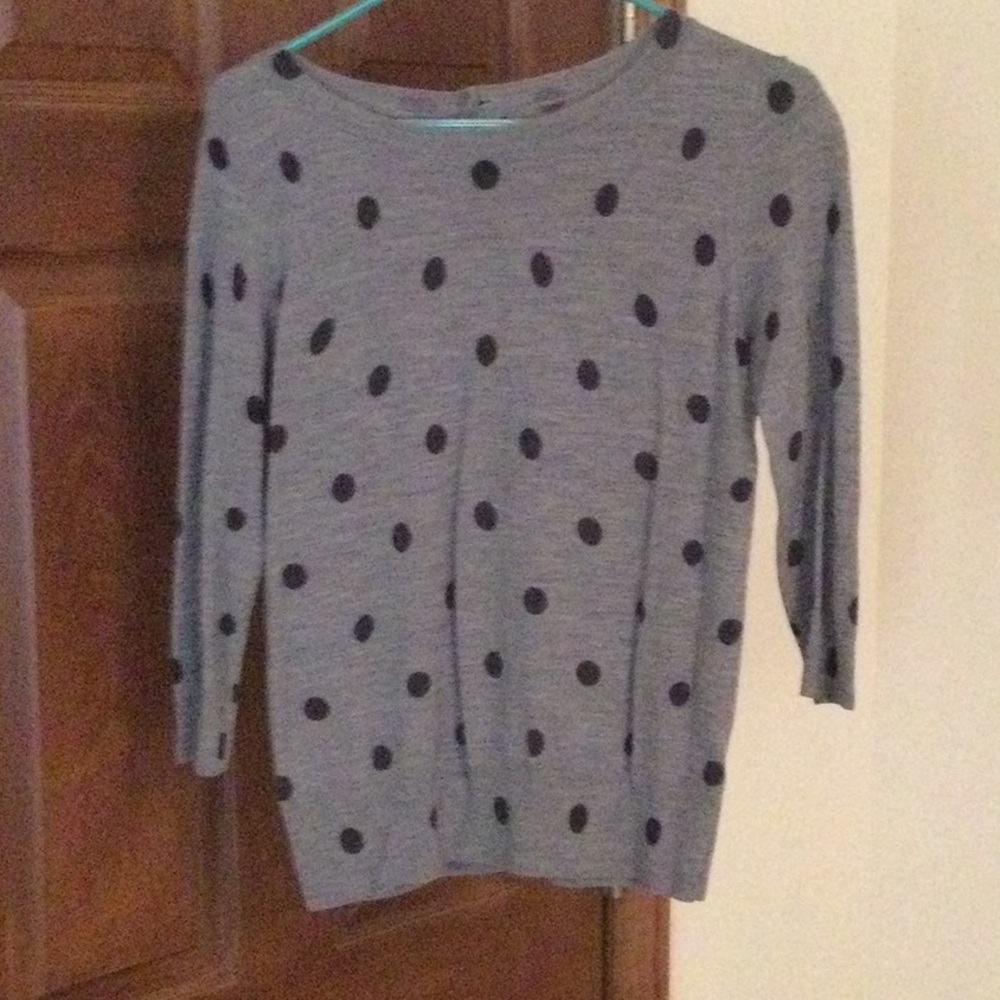 4/$15 Boden Gray Crew Neck Sweater with Black Polka Dots